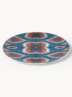 Plato postre artesanal de porcelana Ikat