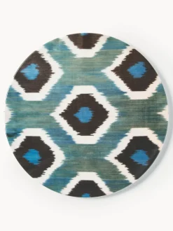 Plato postre artesanal de porcelana Ikat