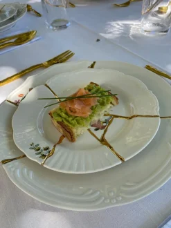 Plato postre de porcelana Kintsugi