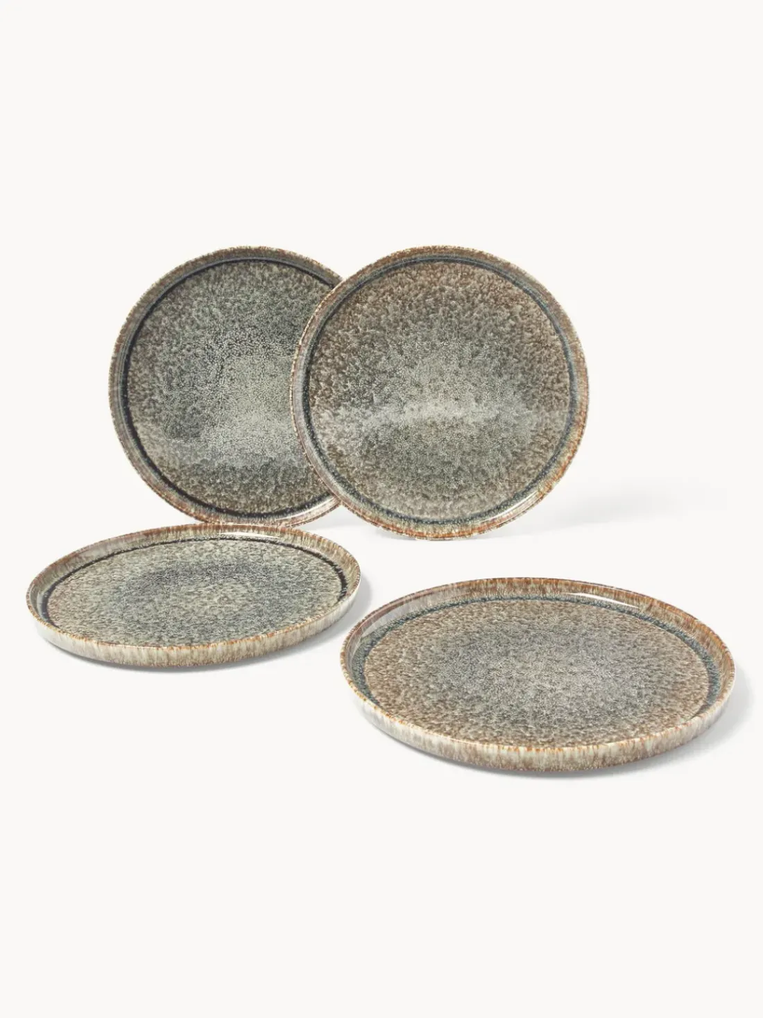 Platos llanos artesanales con esmalte reactivo Danza, 4 uds.