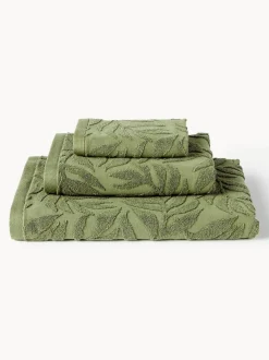 Set de toallas de algodón con relieves Leaf, tamaños diferentes
