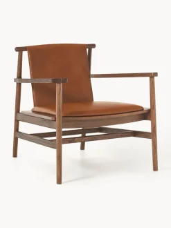 Silla con reposabrazos de madera de fresno y asiento de cuero Hayo