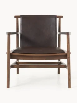 Silla con reposabrazos de madera de fresno y asiento de cuero Hayo