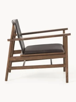 Silla con reposabrazos de madera de fresno y asiento de cuero Hayo