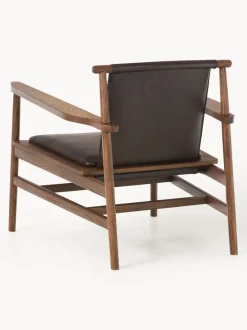 Silla con reposabrazos de madera de fresno y asiento de cuero Hayo