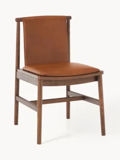 Silla de comedor de madera de fresno con asiento de cuero Hayo