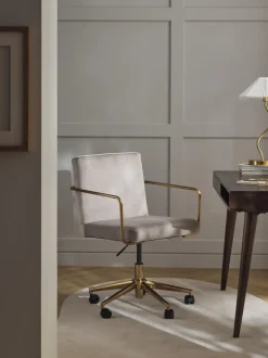 Silla de escritorio de terciopelo con reposabrazos Kashya, altura regulable