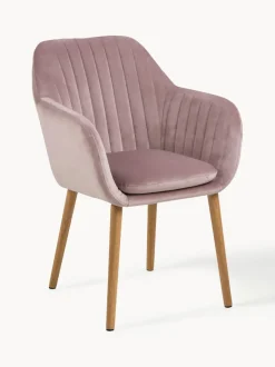 Silla de terciopelo con reposabrazos y con patas de madera Emilia