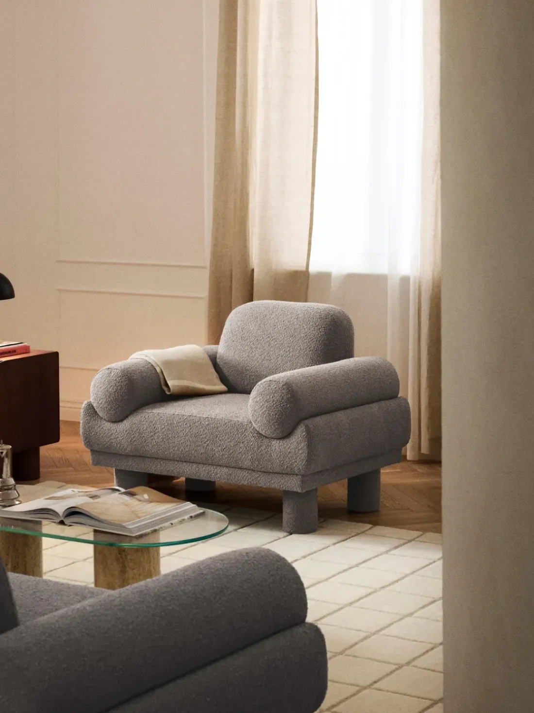 Sillón en tejido bouclé Lilo