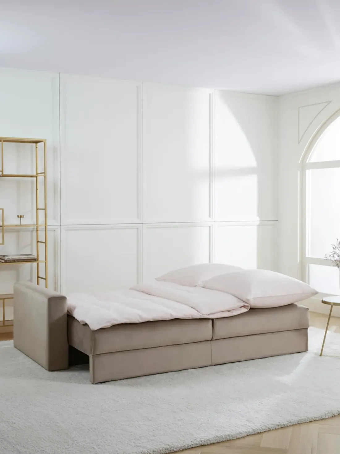 Sofá cama de terciopelo Tasha (3 plazas), con espacio de almacenamiento