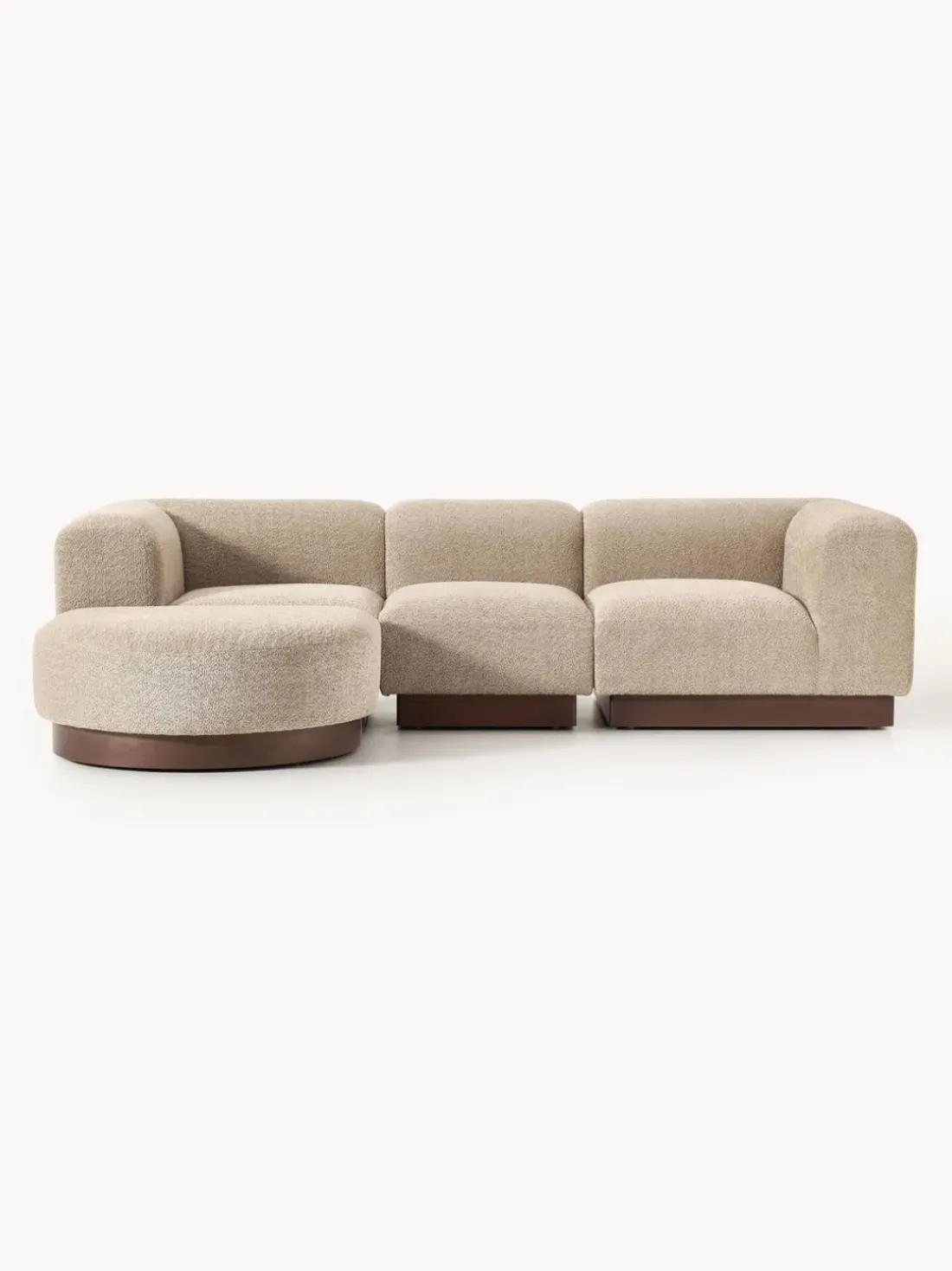 Sofá modular con reposapiés de borreguillo bouclé Natalie (3 plazas)