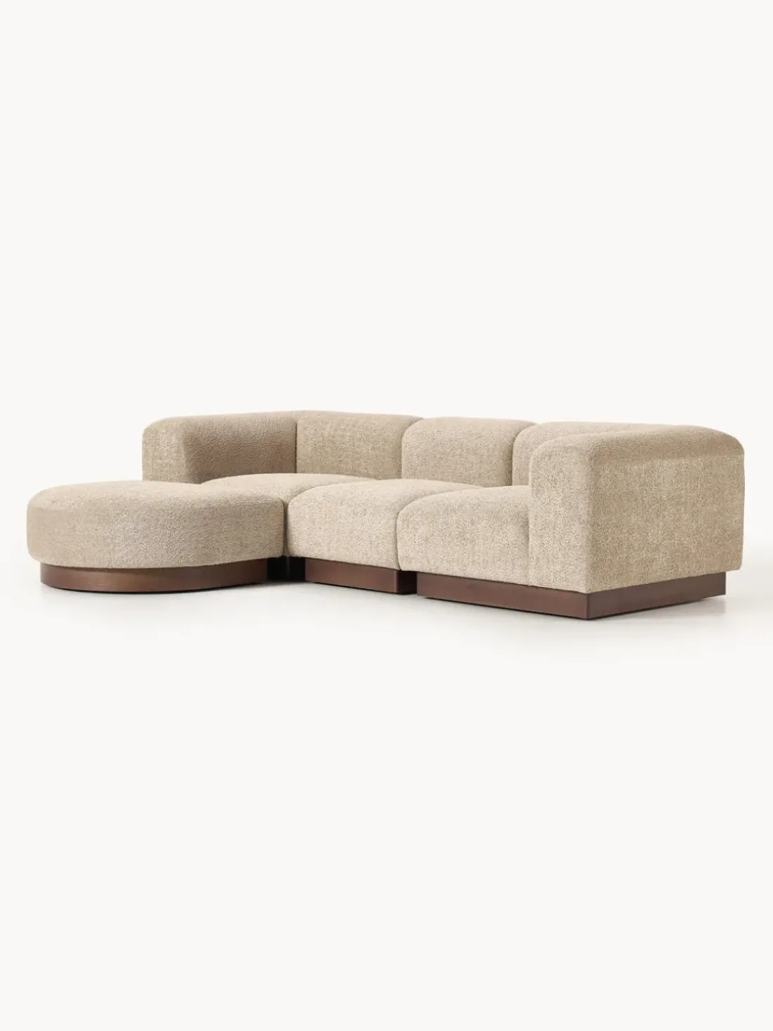Sofá modular con reposapiés de borreguillo bouclé Natalie (3 plazas)