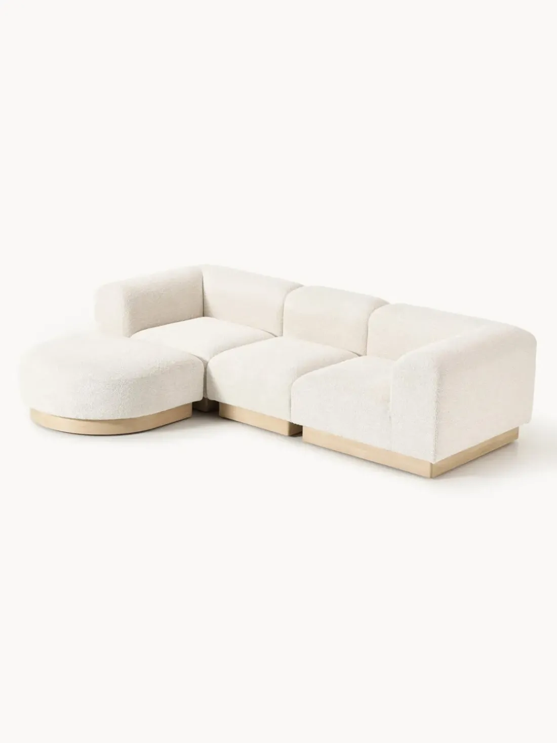 Sofá modular con reposapiés de borreguillo bouclé Natalie (3 plazas)