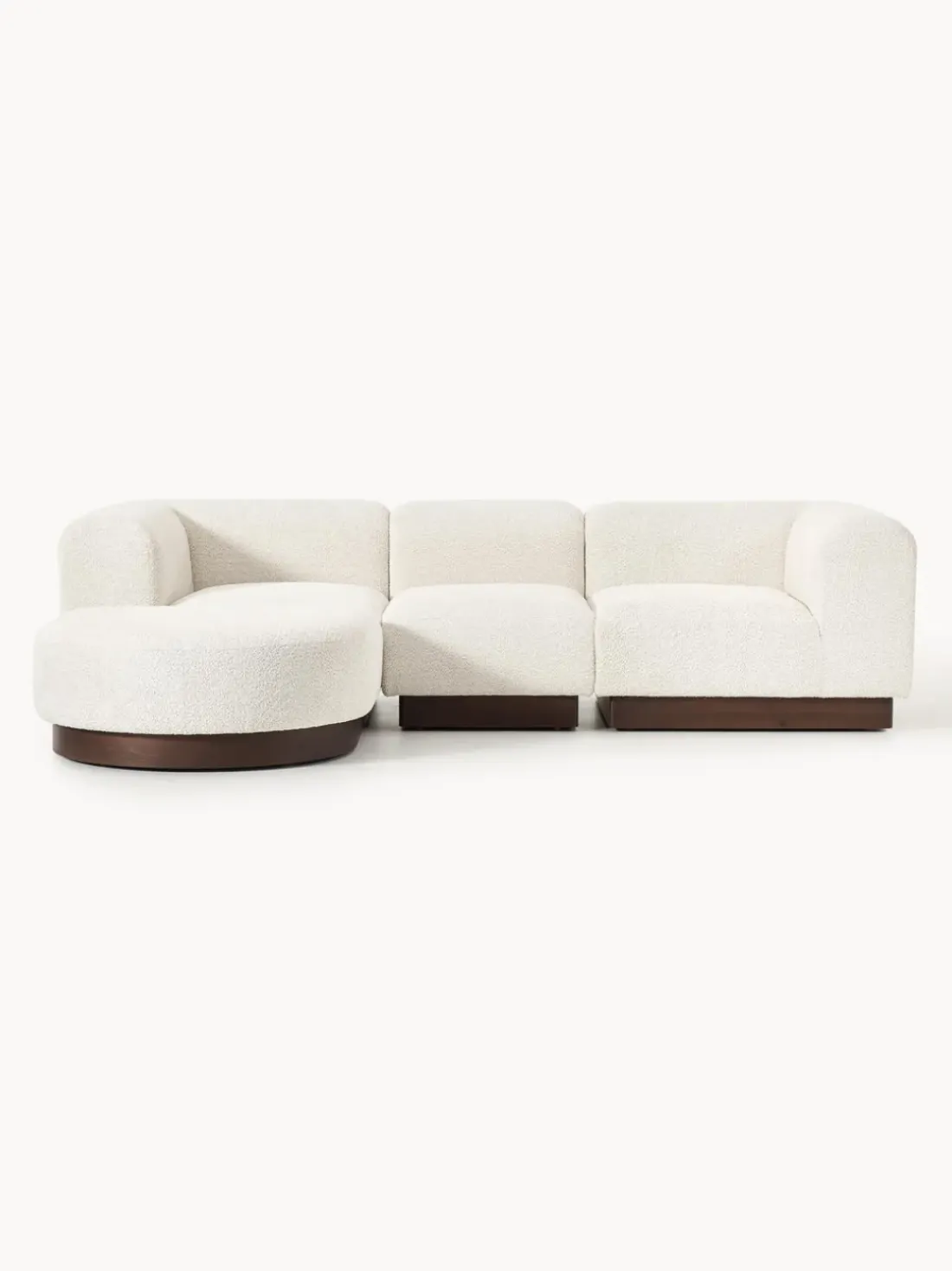 Sofá modular con reposapiés de borreguillo bouclé Natalie (3 plazas)