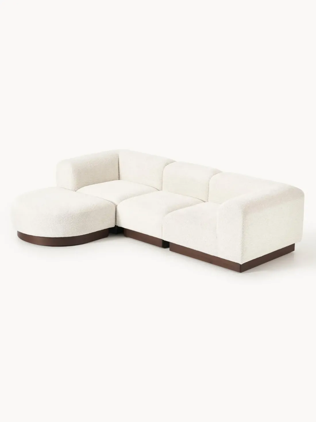 Sofá modular con reposapiés de borreguillo bouclé Natalie (3 plazas)