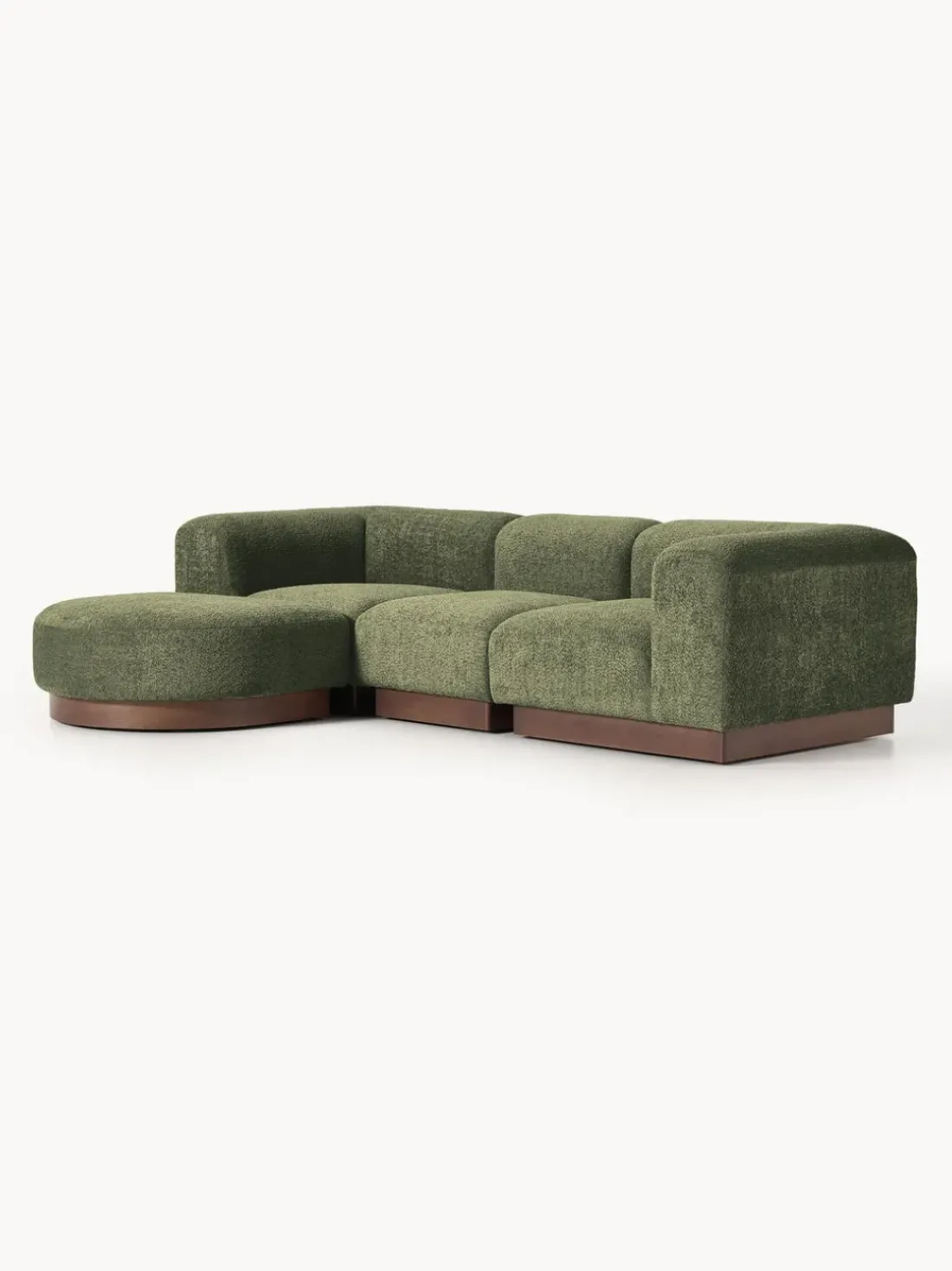 Sofá modular con reposapiés de borreguillo bouclé Natalie (3 plazas)