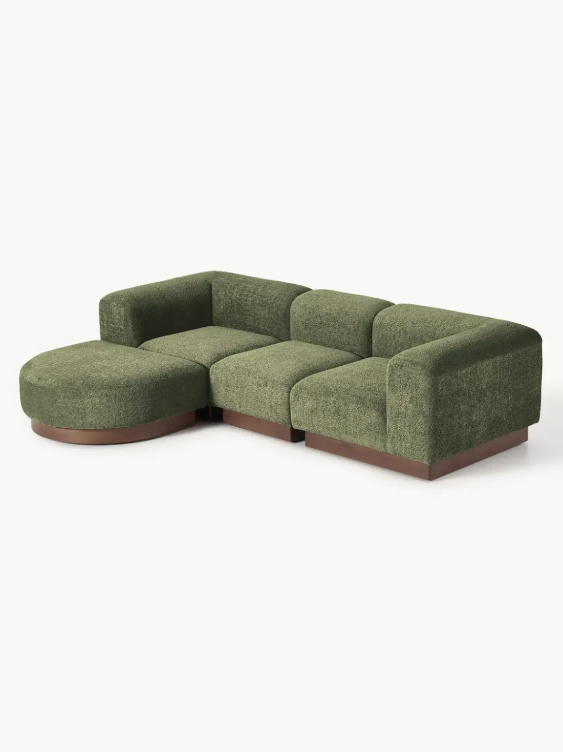 Sofá modular con reposapiés de borreguillo bouclé Natalie (3 plazas)
