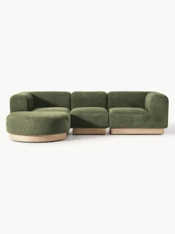 Sofá modular con reposapiés de borreguillo bouclé Natalie (3 plazas)