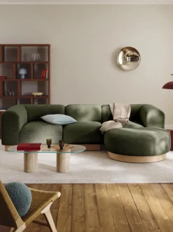 Sofá modular con reposapiés de borreguillo bouclé Natalie (3 plazas)