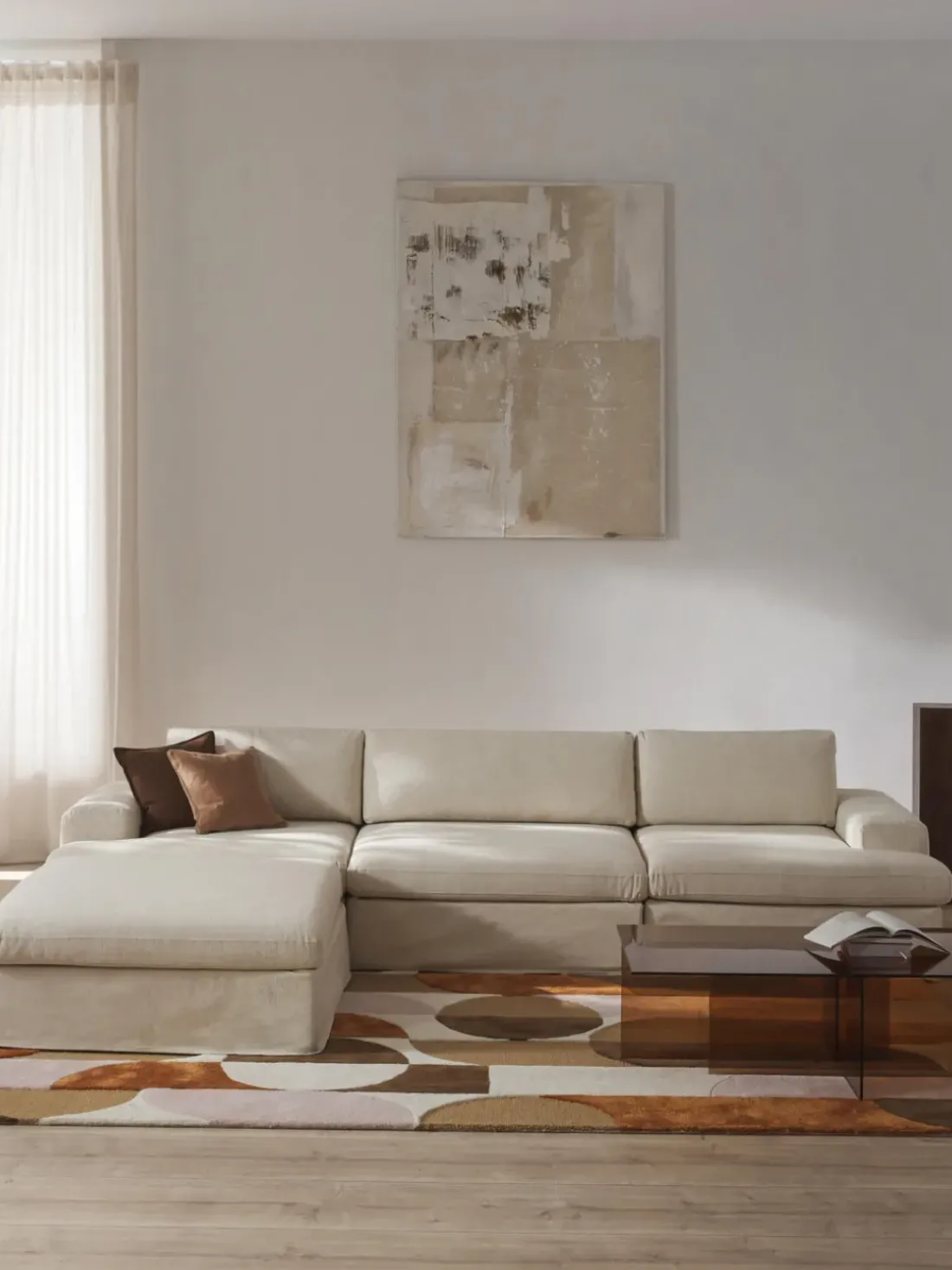 Sofá modular con reposapiés izquierdo/derecho Russell (4 plazas), desenfundable