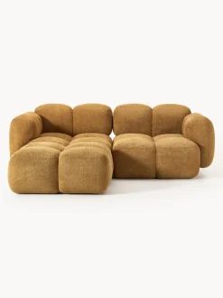 Sofá modular de borreguillo bouclé con reposapiés izquierdo/derecho Tayla (3 plazas)