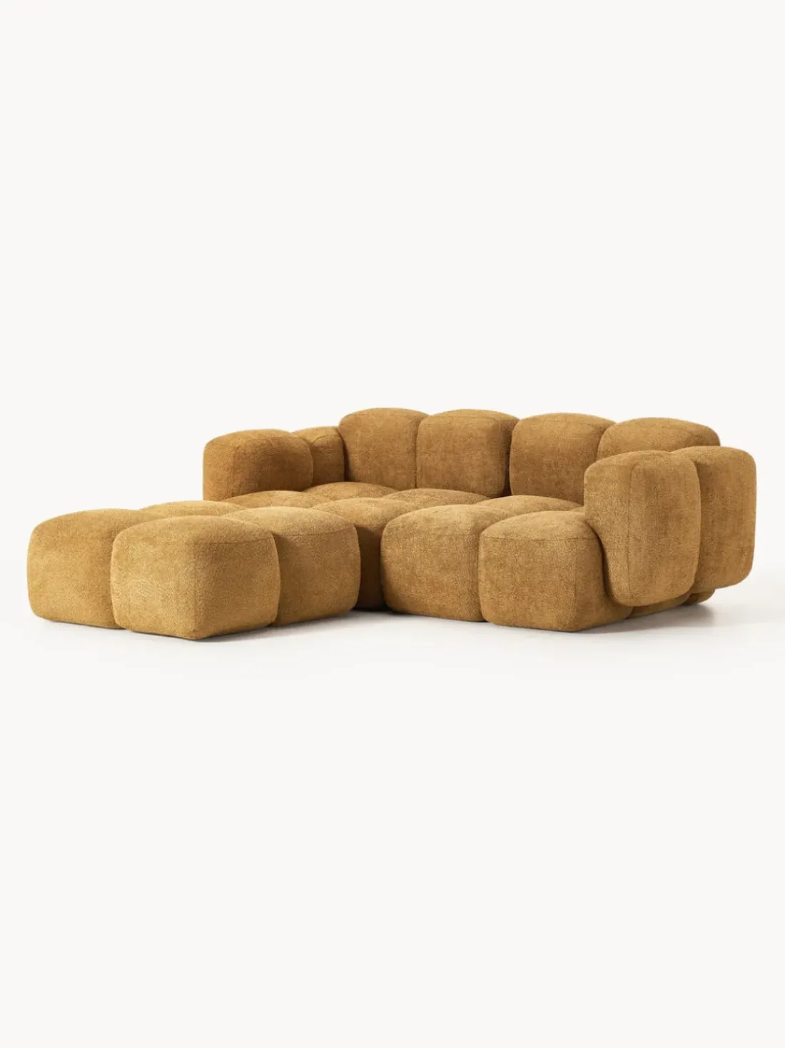 Sofá modular de borreguillo bouclé con reposapiés izquierdo/derecho Tayla (3 plazas)