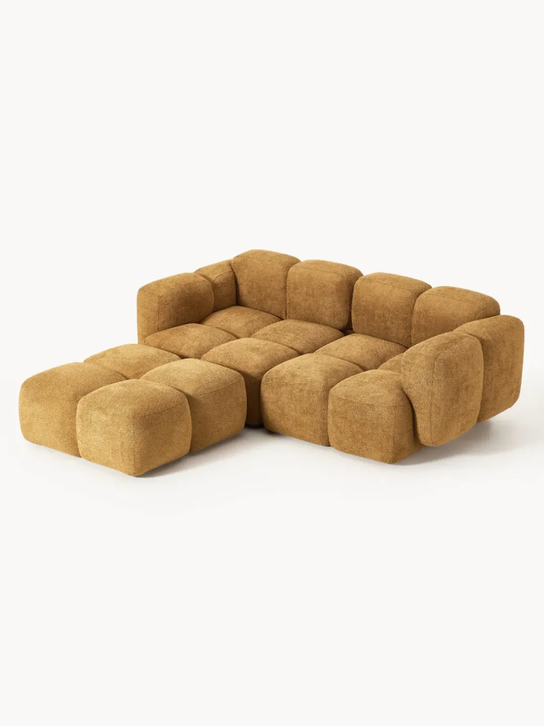 Sofá modular de borreguillo bouclé con reposapiés izquierdo/derecho Tayla (3 plazas)