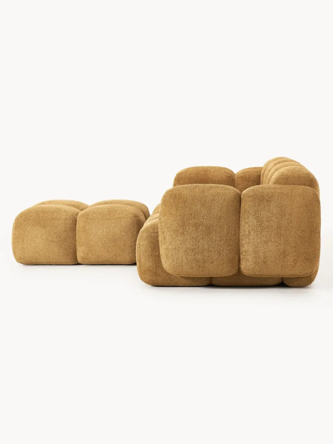 Sofá modular de borreguillo bouclé con reposapiés izquierdo/derecho Tayla (3 plazas)