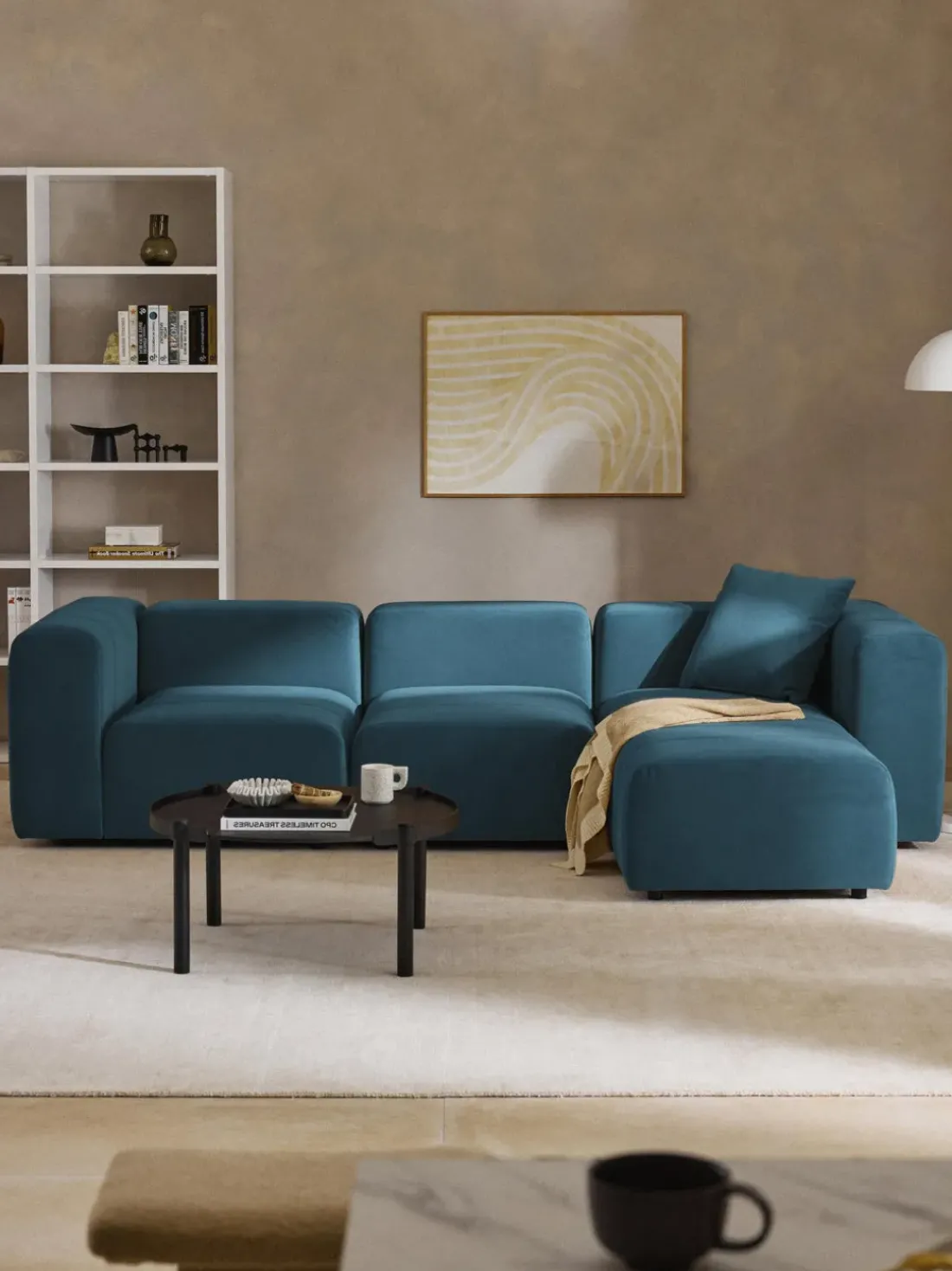 Sofá modular de terciopelo con reposapiés Lena (4 plazas)