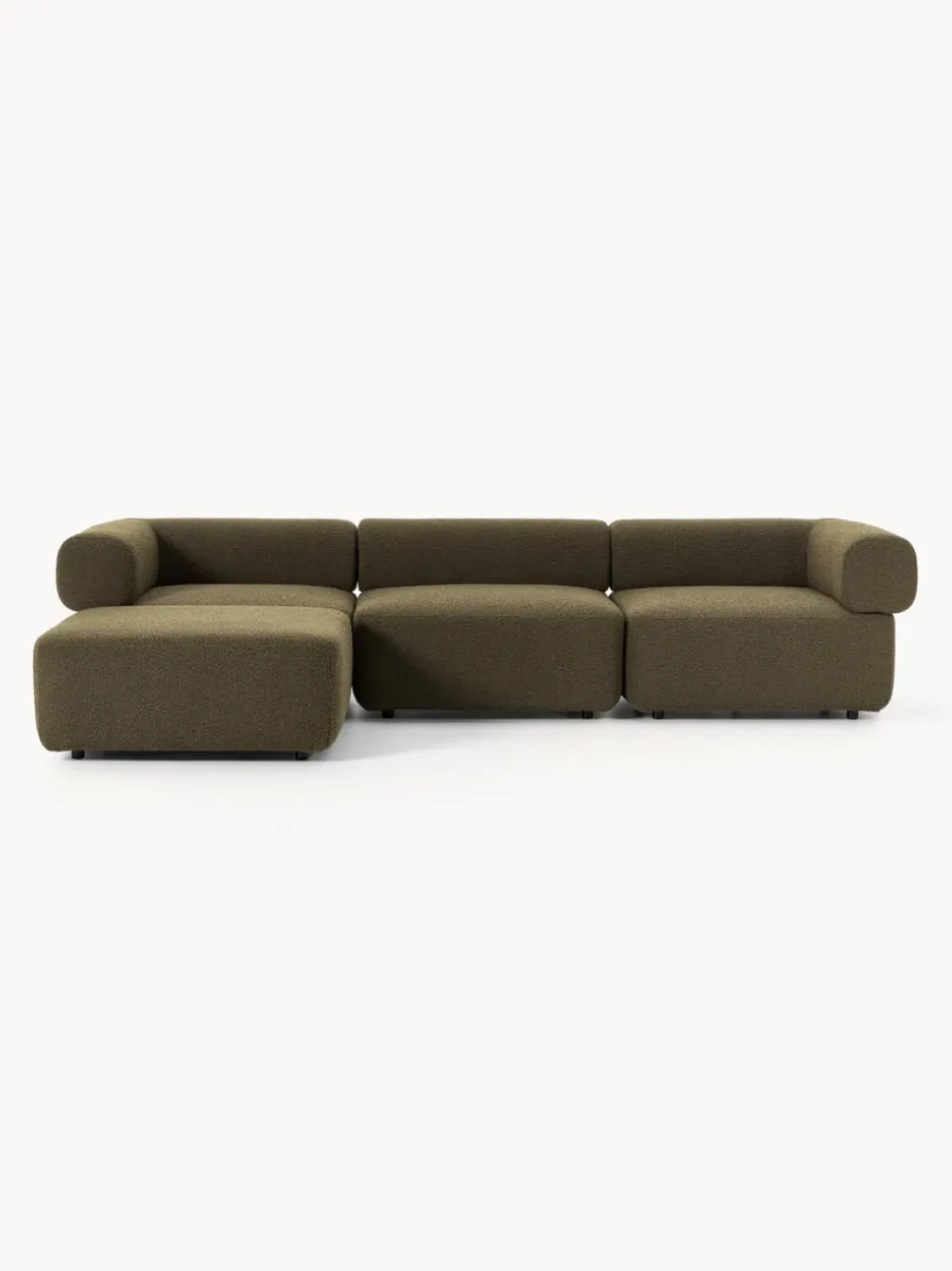 Sofá modular en tejido bouclé Anton (4 plazas), con reposapiés (izquierda/derecha)