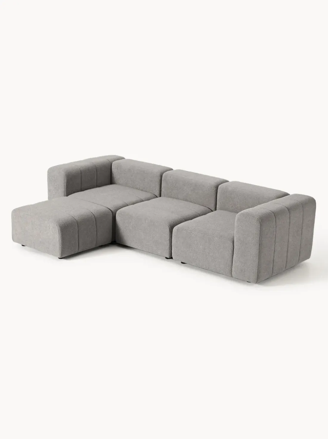 Sofá modular en tejido bouclé con reposapiés izquierdo/derecho Lena (4 plazas)