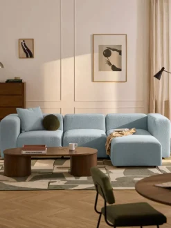 Sofá modular en tejido bouclé con reposapiés izquierdo/derecho Lena (4 plazas)