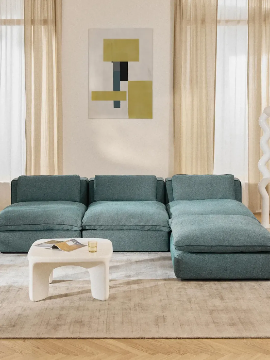 Sofá rinconera grande modular con reposapiés Felix