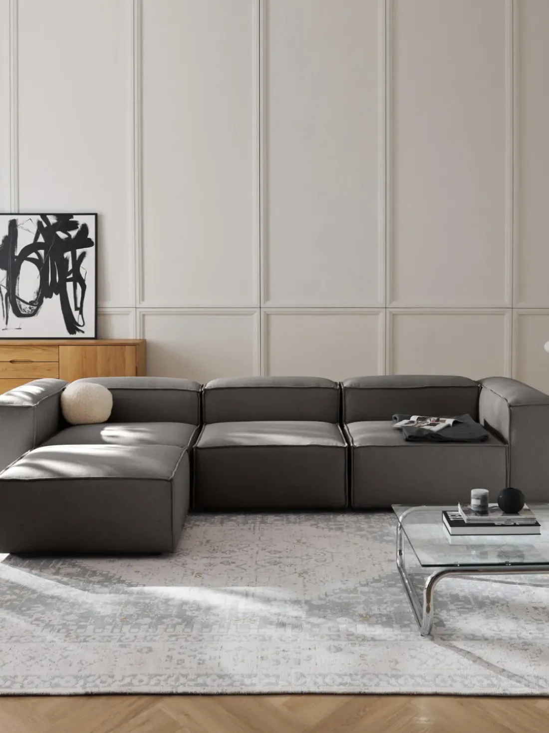 Sofá rinconera modular con reposapiés izquierdo/derecho Lennon (4 plazas)