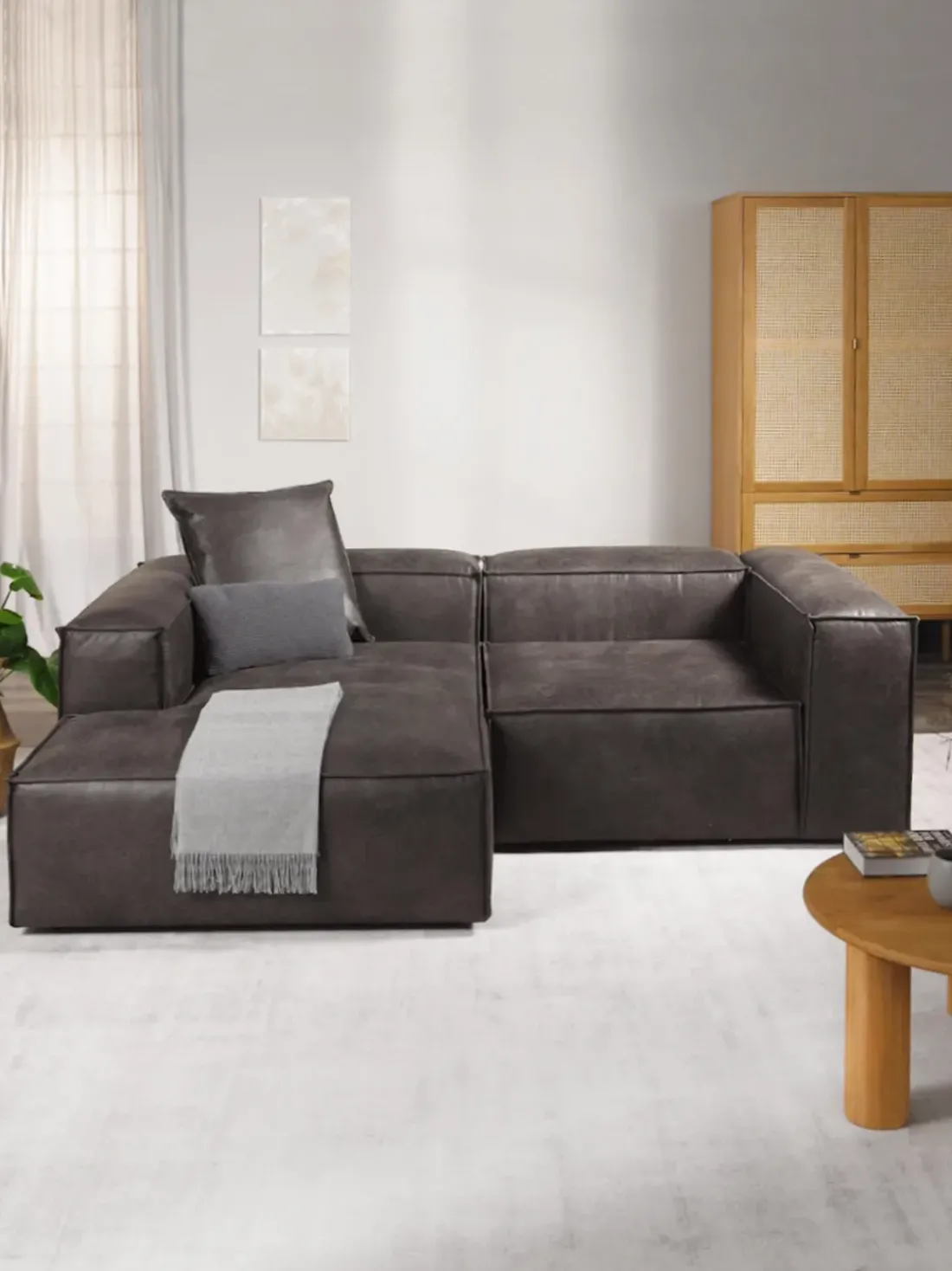 Sofá rinconera modular de cuero reciclado Lennon