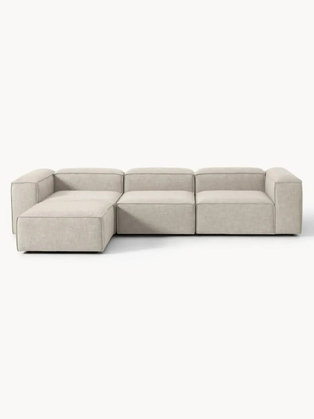 Sofá rinconera modular de mezcla de lino con reposapiés izquierdo/derecho Lennon (4 plazas)