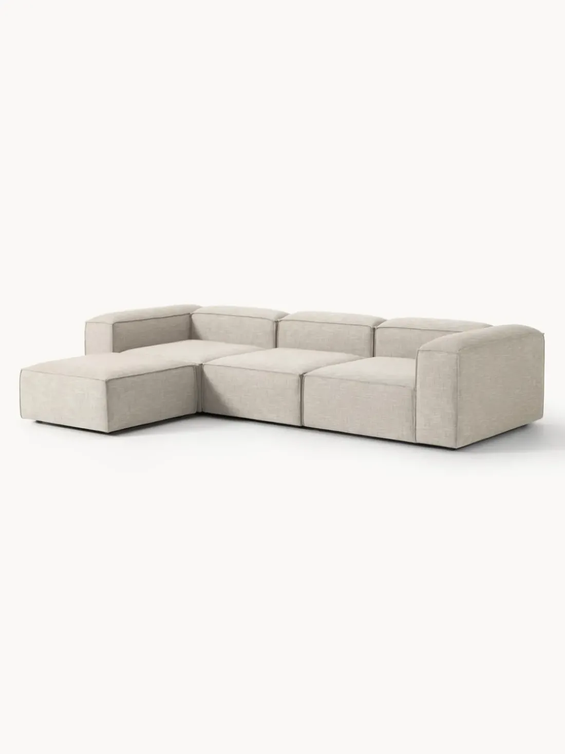 Sofá rinconera modular de mezcla de lino con reposapiés izquierdo/derecho Lennon (4 plazas)