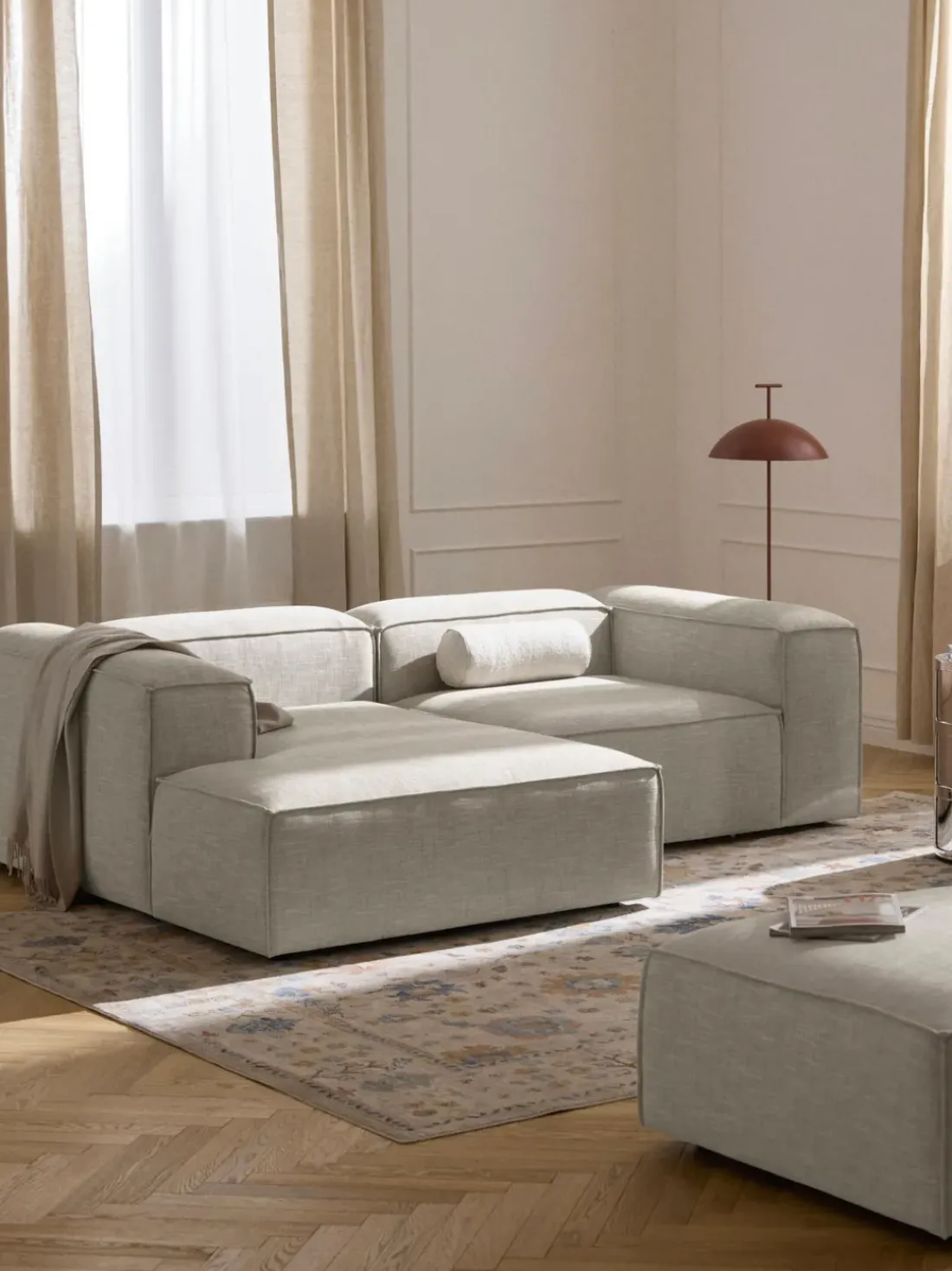 Sofá rinconera modular de mezcla de lino Lennon