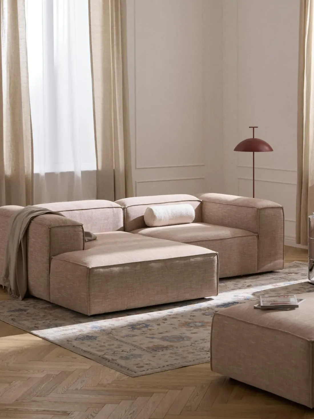 Sofá rinconera modular de mezcla de lino Lennon