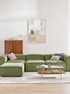 Sofá rinconera modular de pana con reposapiés izquierdo/derecho Lennon (4 plazas)