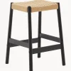 Taburete alto de madera de roble con asiento trenzado Yalia