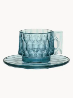 Tazas de café con platitos con relieves Jellies, 4 uds.