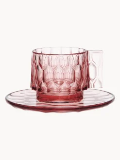 Tazas de café con platitos con relieves Jellies, 4 uds.