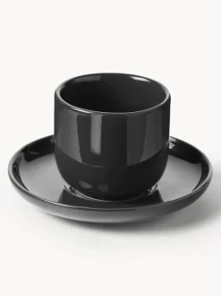 Tazas de café espresso de porcelana con platitos Nessa, 4 uds.