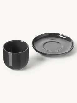 Tazas de café espresso de porcelana con platitos Nessa, 4 uds.