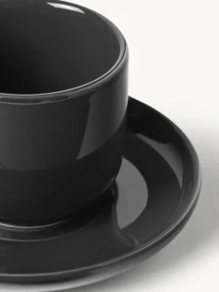 Tazas de café espresso de porcelana con platitos Nessa, 4 uds.