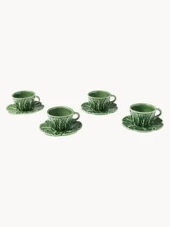 Tazas de café XS pintadas a mano con platillos Cabbage, 4 uds.