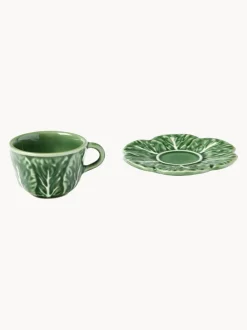 Tazas de café XS pintadas a mano con platillos Cabbage, 4 uds.