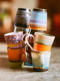 Tazas espresso artesanales con esmalte reactivo 70's, 4 uds.
