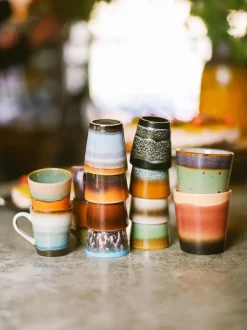 Tazas espresso artesanales con esmalte reactivo 70's, 4 uds.
